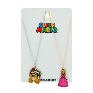 NEW Nintendo Super Mario Peach & Bowser Best Friend Necklace Set